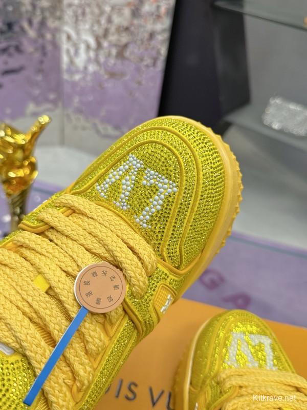 2025 Unisex Louis Vuitton Yellow Crystal Mesh Plimsolls Bing Bing AS00420