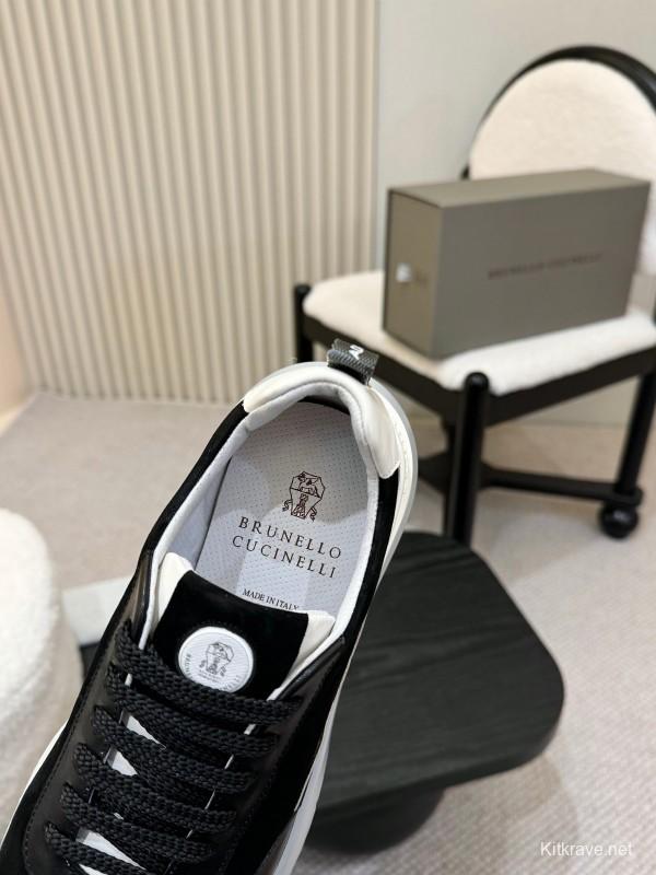 2025 Men Brunello Cucinelli Black White Calf Leather Sneakers AS00320