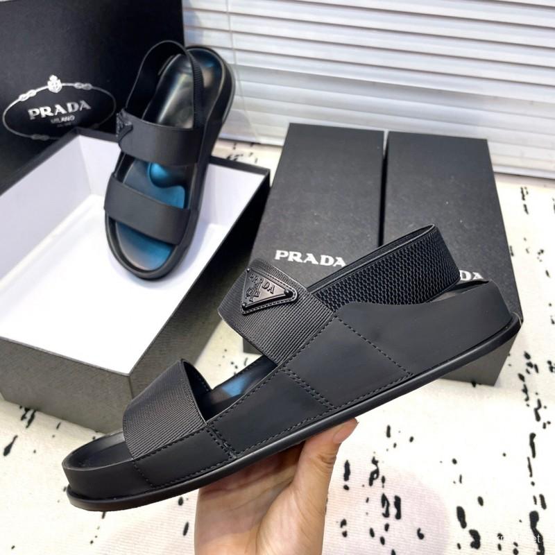 2025 Men Prada Black Fabric Sandals Original Sole KFY00230