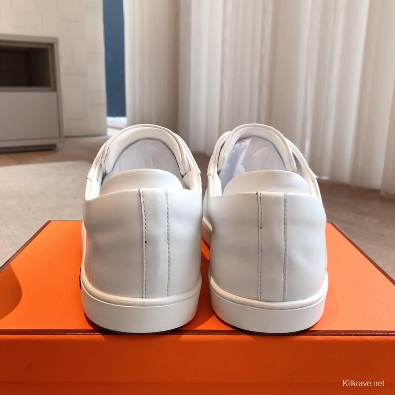2025 Women Hermès White Leather Sneakers