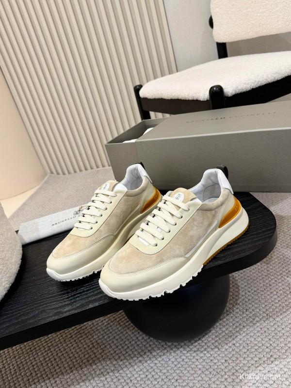 2025 Unisex Brunello Cucinelli Black Milk Blue Apricot Calfskin Leather Sneakers AS00320