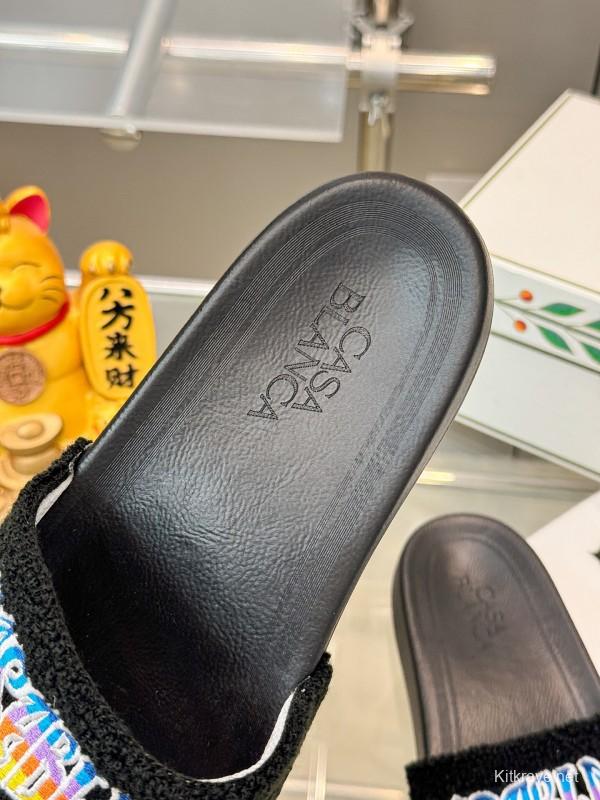 2025 Men CASA BLANCA Black Embroidery Slippers Original Embroidery KFY00160