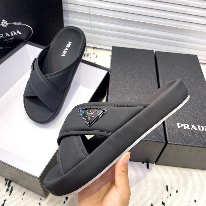 2025 Men Prada Black Fabric Sandals High Quality Craftsmanship KFY00230