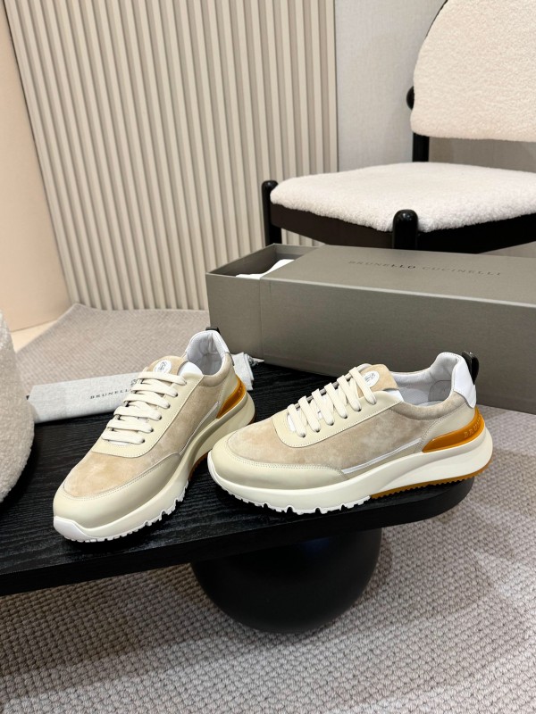 2025 Unisex Brunello Cucinelli Black Milk Blue Apricot Calfskin Leather Sneakers AS00320