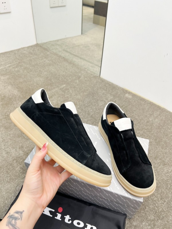 2025 Men Kiton Apricot Calf Suede Slip-On Casual Shoes AS00320