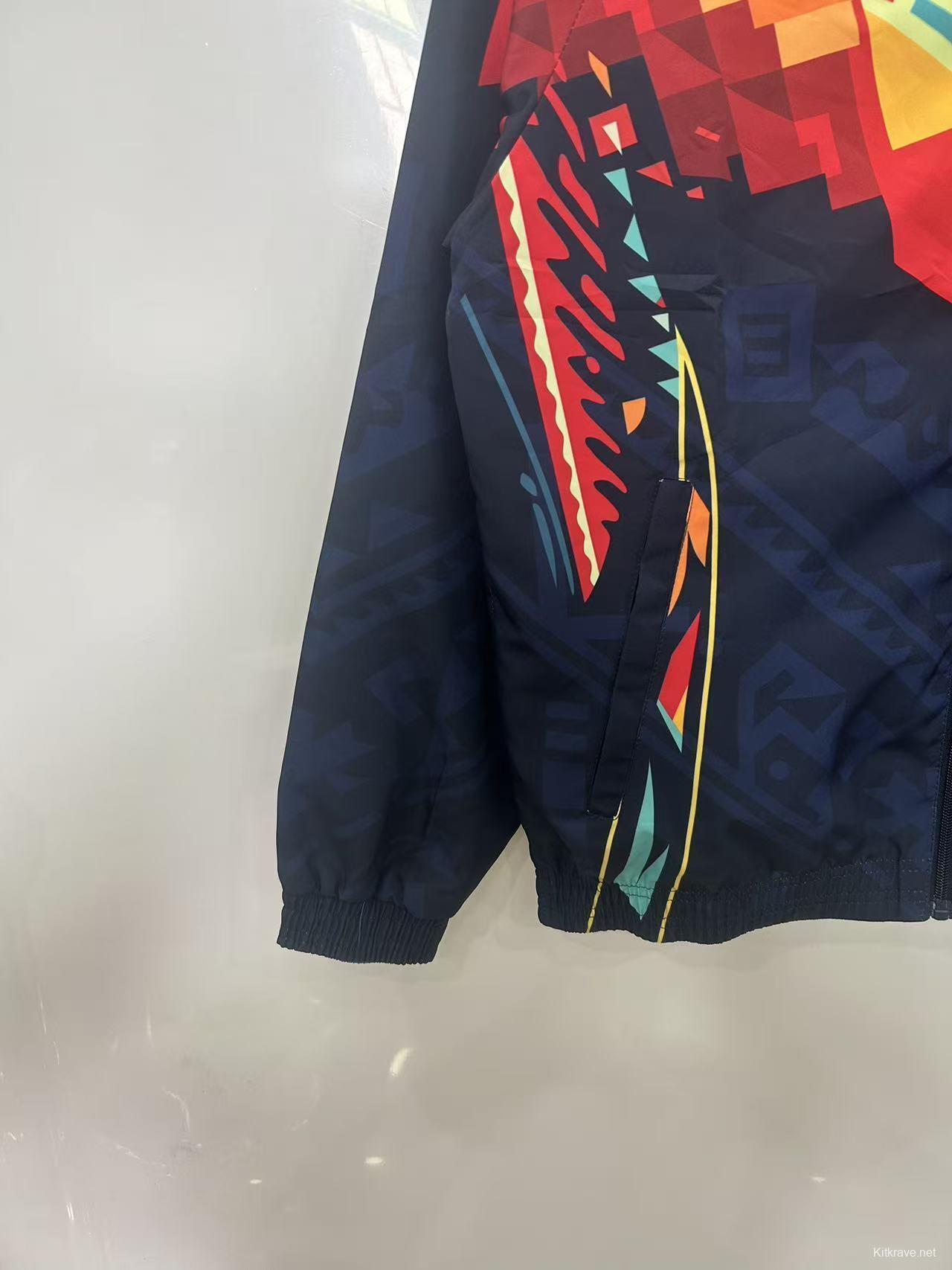 25/26 Club America Navy Blue with Aztec-Inspired Geometric Pattern Windbreaker