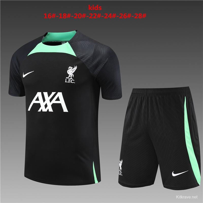 Retro 23/24 Kids Liverpool Black Short Sleeve+Soccer Shorts