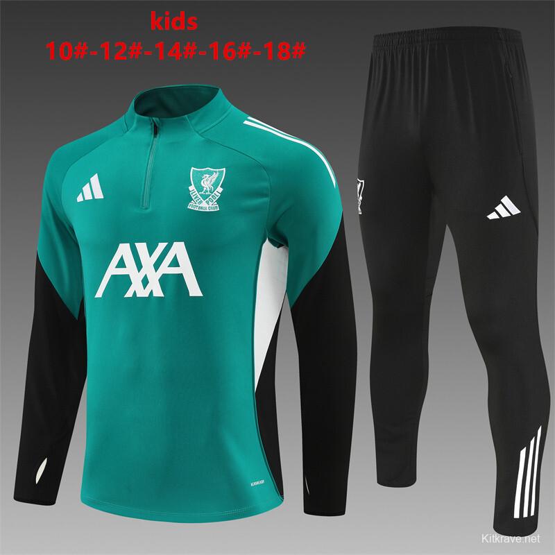 25/26 Kids Liverpool Green Half Zipper Jacket+Long Pants