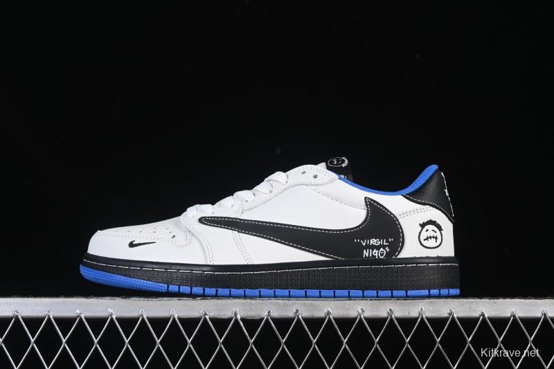 Nike Travis Scott x Fragment Design x Air Jordan 1 Low OG SP AJ1 Blue Swoosh Low-Top Casual Sneakers - DZ5899-027