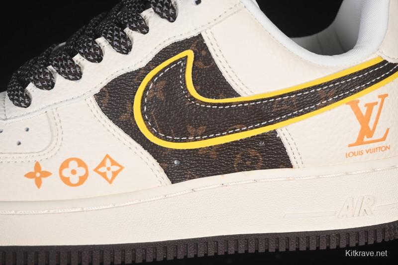 Nike Air Force 1 '07 Low LV Collaboration Beige Brown Patchwork Casual Sneakers - DD1982-302
