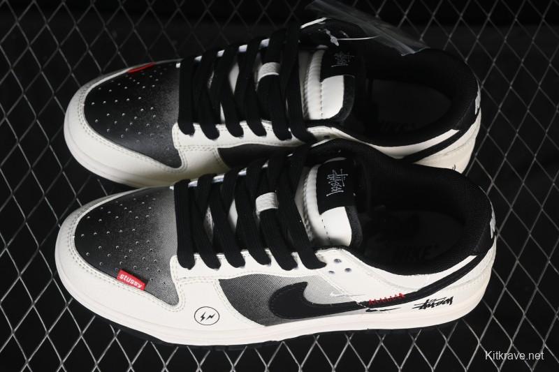 Nike SB Dunk Low Stussy Collaboration Lightning Fade Beige Black Anniversary Custom Low-Top Casual Skate Shoes - QW5836-020