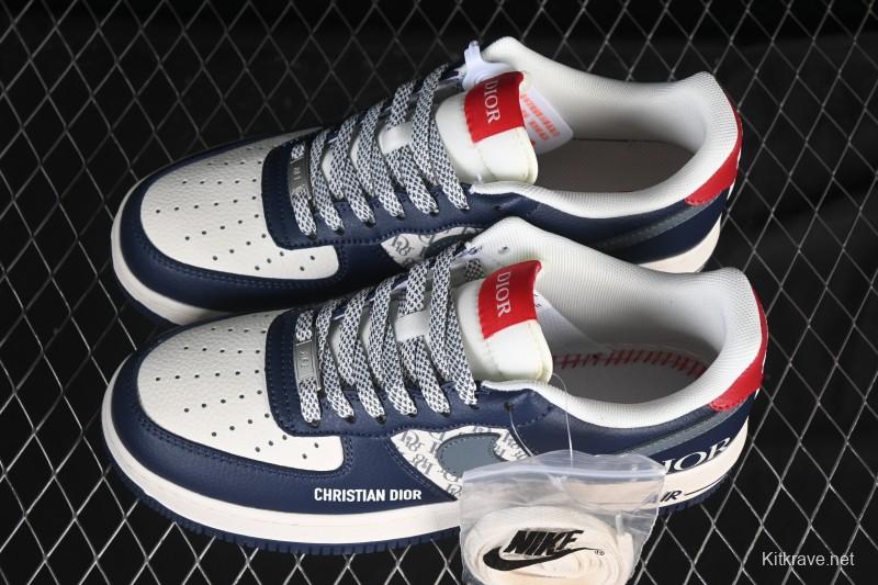 Nike Air Force 1 '07 Low Dior Collaboration White Blue Gray Hook Casual Sneakers - XD2588-603