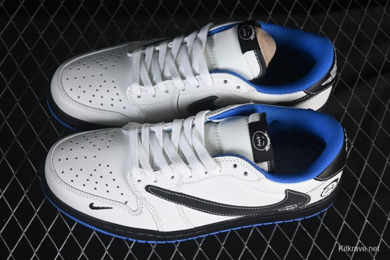 Nike Travis Scott x Fragment Design x Air Jordan 1 Low OG SP AJ1 Blue Swoosh Low-Top Casual Sneakers - DZ5899-027
