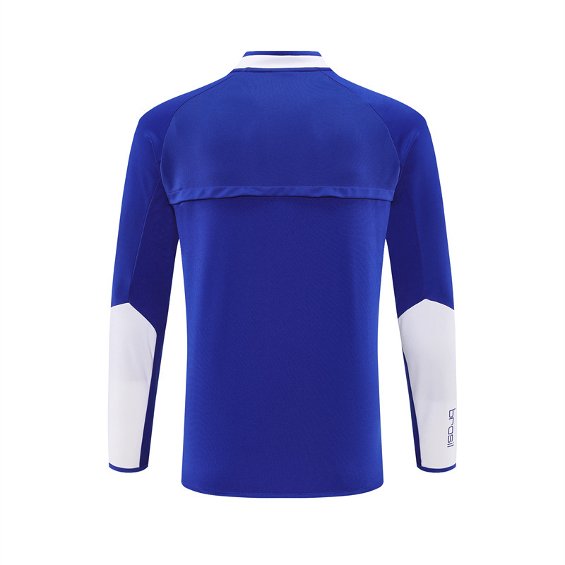 2002 Brazil Color Blue Half Zipper Jacket+Long Pants