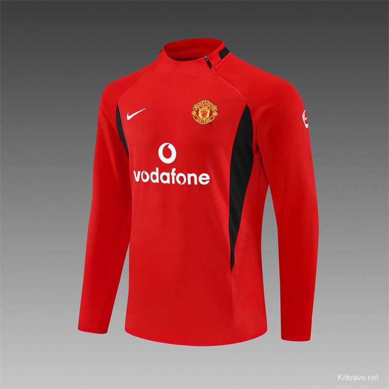 Retro 02/03 Manchester United Red Half Zipper Jacket+Long Pants
