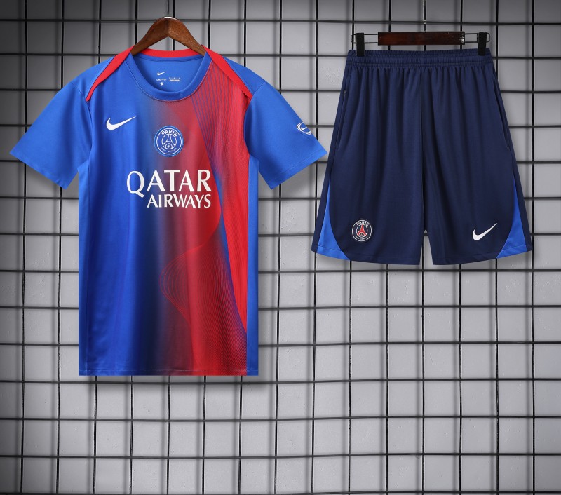 25/26 PSG Red/Blue Short Sleeve Jersey+Shorts