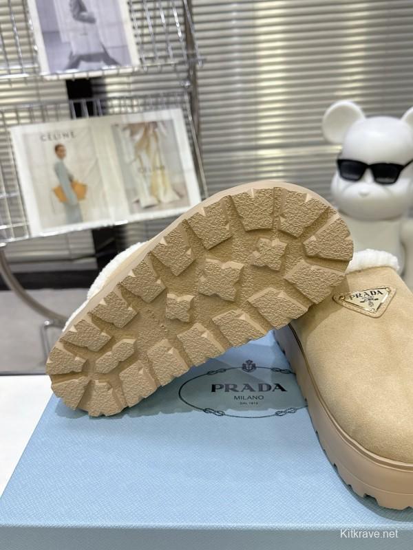 Prada 2025 SS Spring Fur Slippers with Rubber Sole - KFY00280