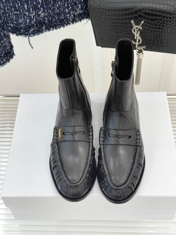 Saint Laurent YSL Letter Loaf Short Boots with Pleated Trim - KFY00430