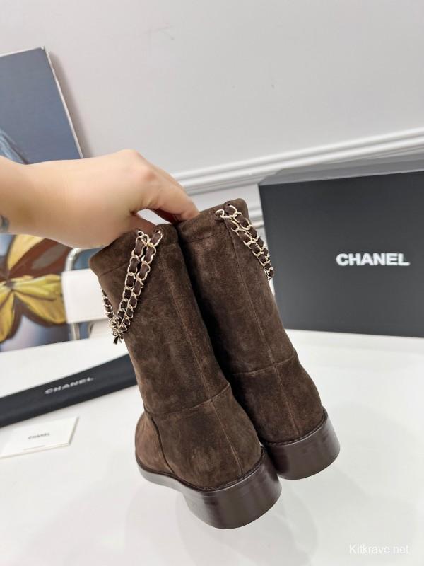 Chanel 2025 SS Quilted Chain Four-Leaf Clover CC Flat Ankle Boots - LY00400