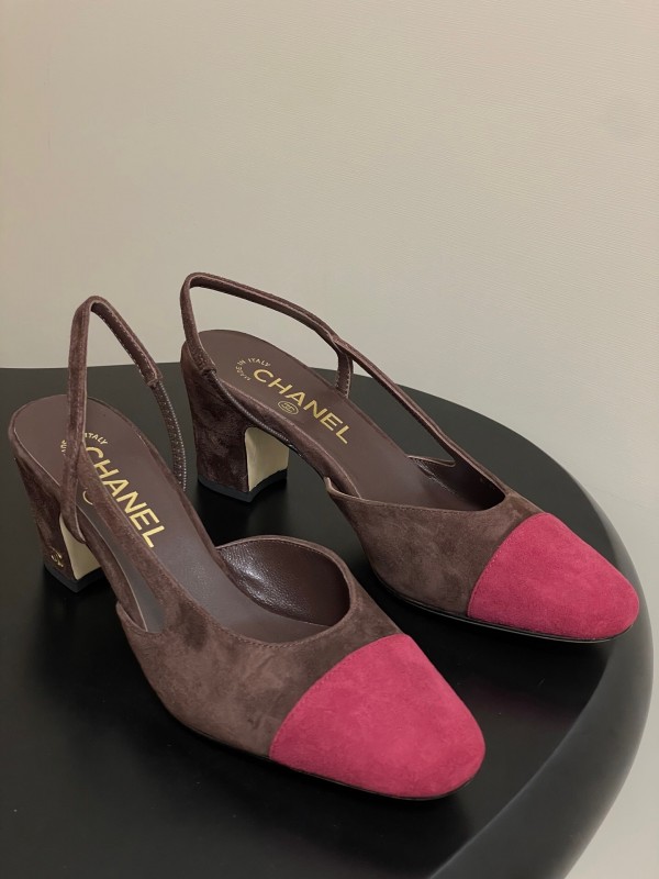 Chanel Sling-back Two-tone Suede Slingback Sandals Flat/Block Heel - KFY00280