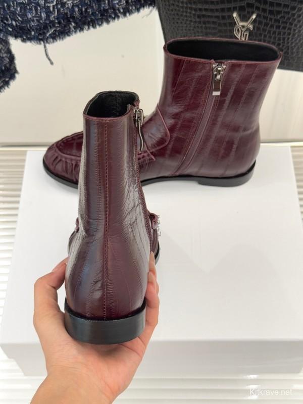 Saint Laurent YSL Letter Loaf Short Boots with Pleated Edge - KFY00430