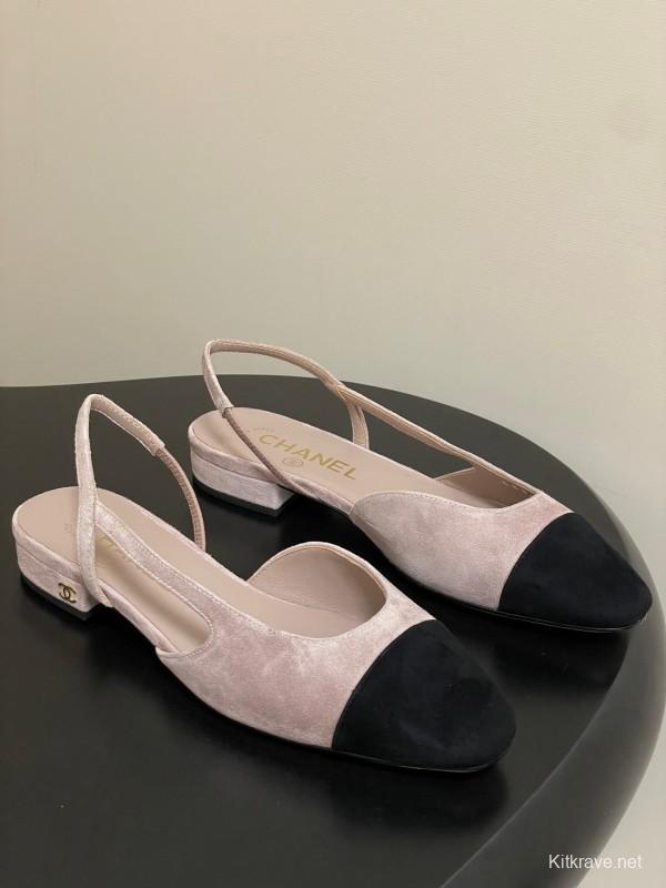 Chanel Sling-back Two-tone Suede Slingback Sandals Flat/Block Heel - KFY00280