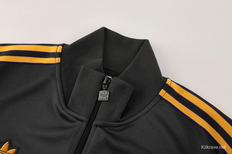 25/26 Manchester United 08 Dark Gray Half Zipper Jacket+Long Pants S-2XL