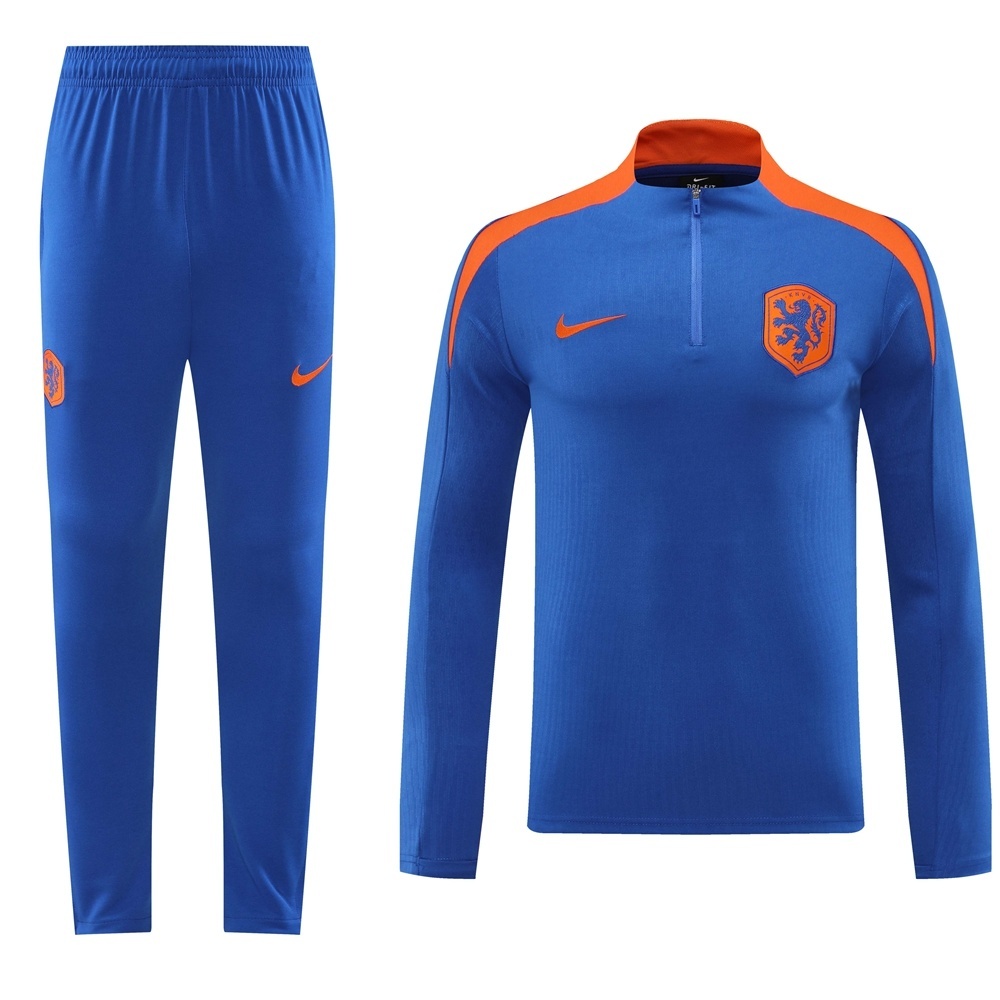 2025 Netherlands Blue Half Zipper Jacket+Long Pants