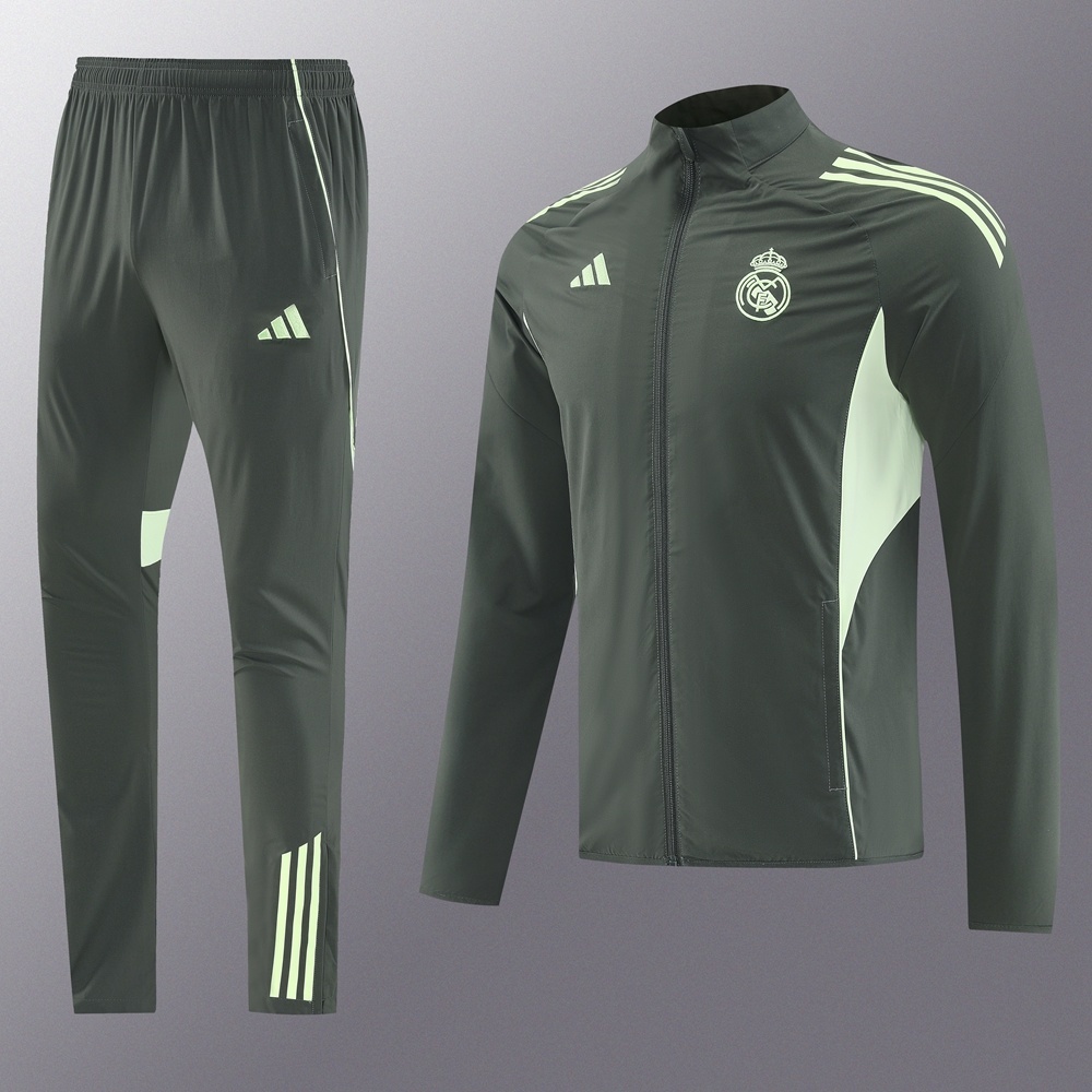 25/26 Real Madrid Dark Green Half Zipper Jacket+Long Pants S-3XL