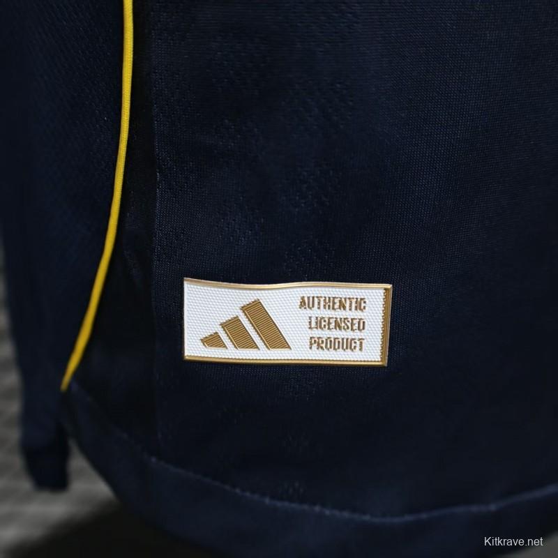 25/26 Player Version Boca Juniors Home Navy Blue with Yellow Chest Band Long Sleeve Jersey