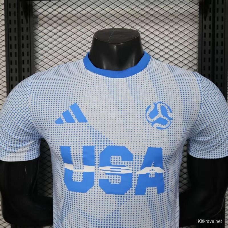 2025 Player Version  USA  Away White with Blue Halftone Gradient Pattern World Cup Commemorative Jersey