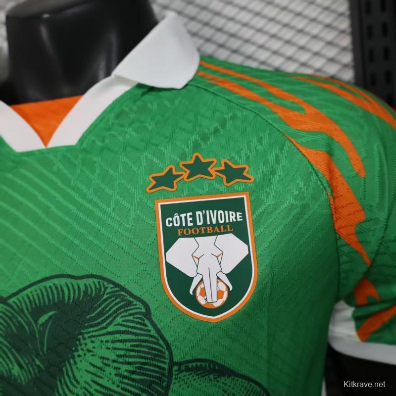 Player Version 2025 Ivory Coast Green with Elephant Graphic and Orange Trim Jersey