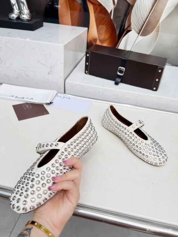Alaia 2025/SS Crystal-Studded Ballet Flats with Built-in 0.8CM Height Increase - LY00340