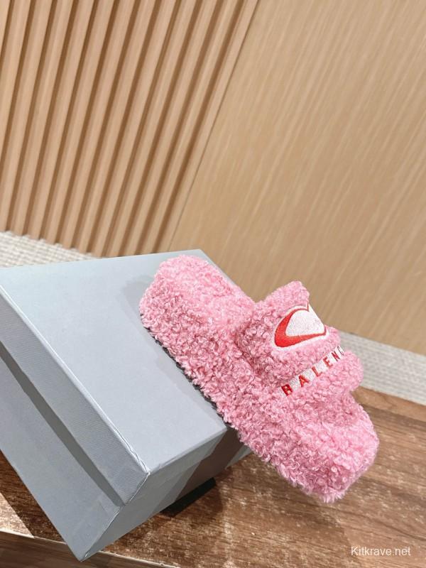 Balenciaga 2025 SS Qixi Limited Series Letter Embroidery Platform Shearling Slippers - AS00200