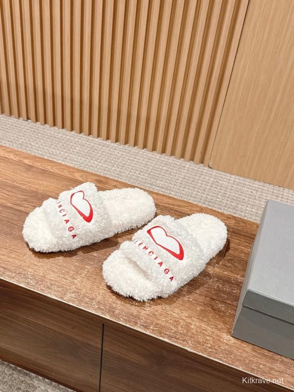Balenciaga 2025 SS Qixi Limited Series Letter Embroidery Platform Shearling Slippers - AS00200