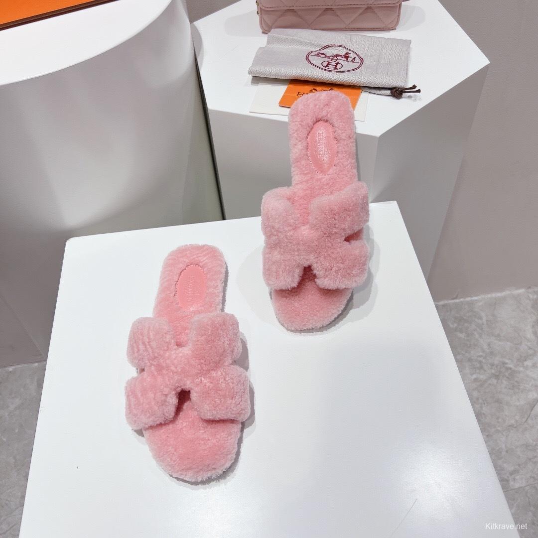 Hermes Teddy Wool H Slippers Flat Fur Slippers - LY00240