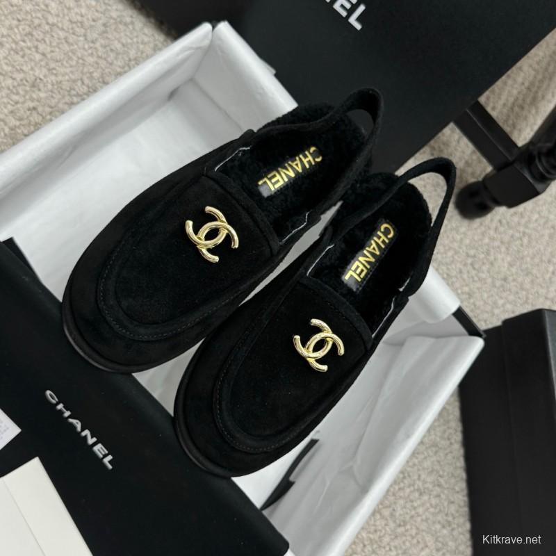 Chanel 2025 SS Teddy Fur Loafers with Double C Logo - KFY00300