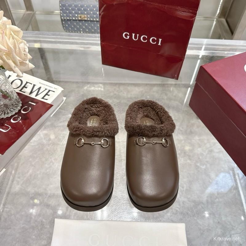 Gucci 2025 SS Autumn Winter New Suede Leather Horsebit Detail Women's Wool Loafers - LY00260