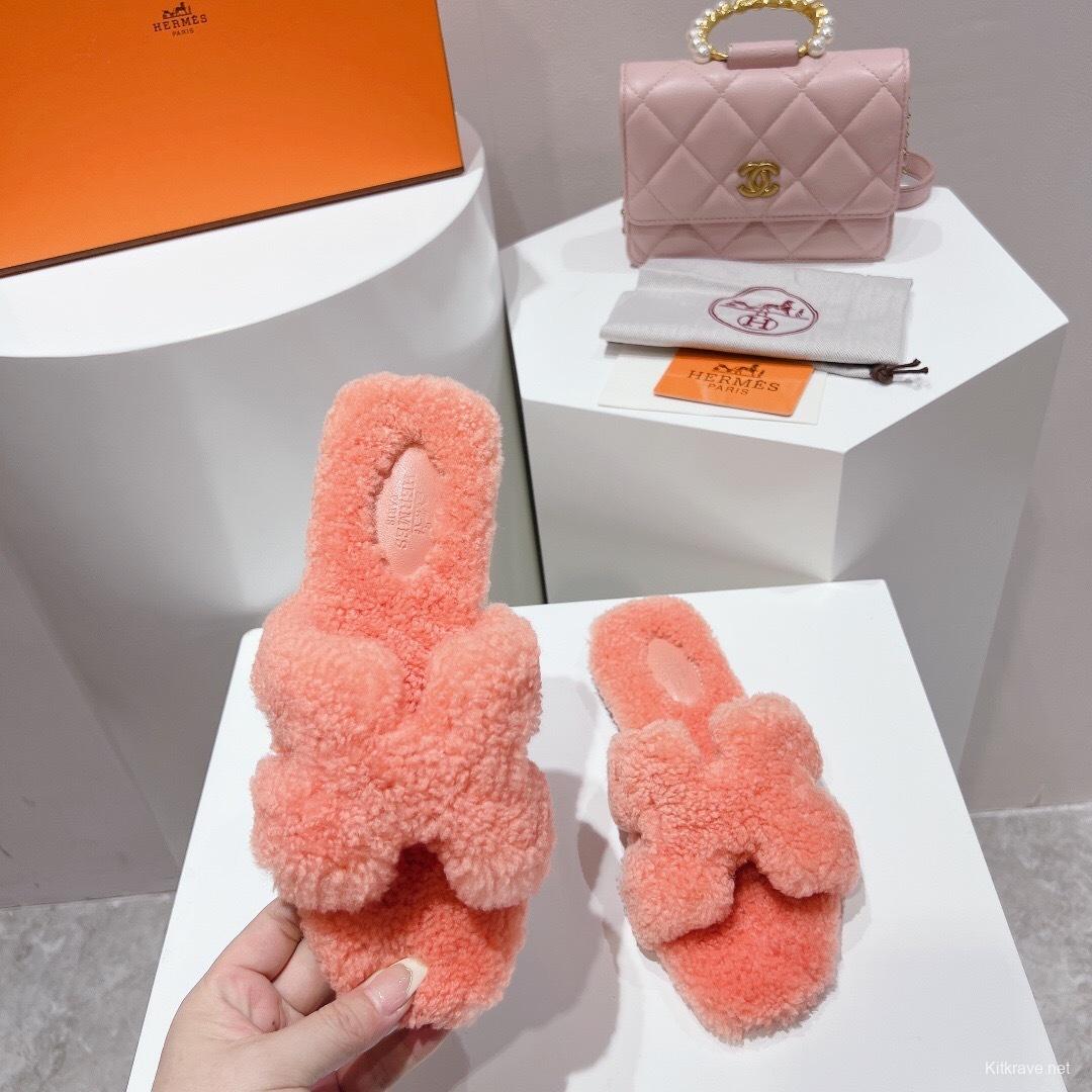 Hermes Teddy Wool H Slippers Flat Fur Slippers - LY00240