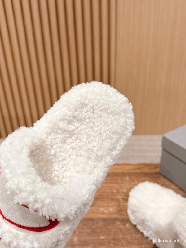 Balenciaga 2025 SS Qixi Limited Series Letter Embroidery Platform Shearling Slippers - AS00200