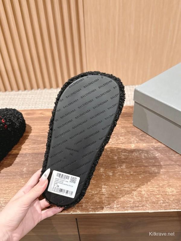 Balenciaga 2025 SS Qixi Limited Series Letter Embroidery Platform Shearling Slippers - AS00200