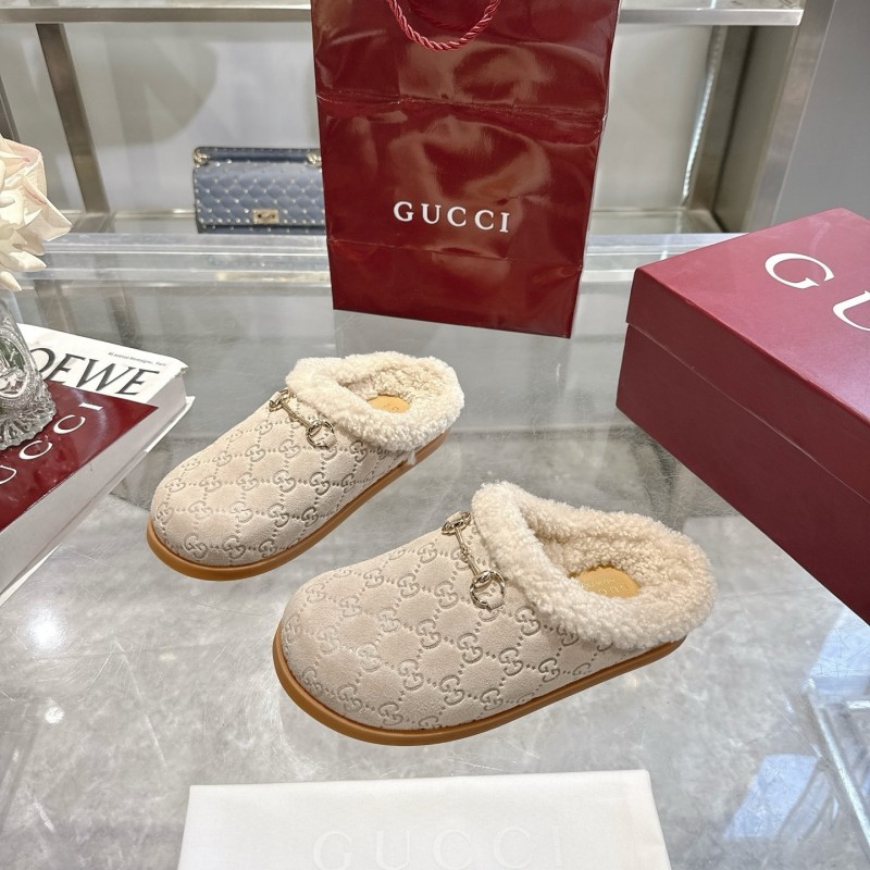 Gucci 2022/SS Women's Suede Leather Horsebit Wool Loafers - LY00260