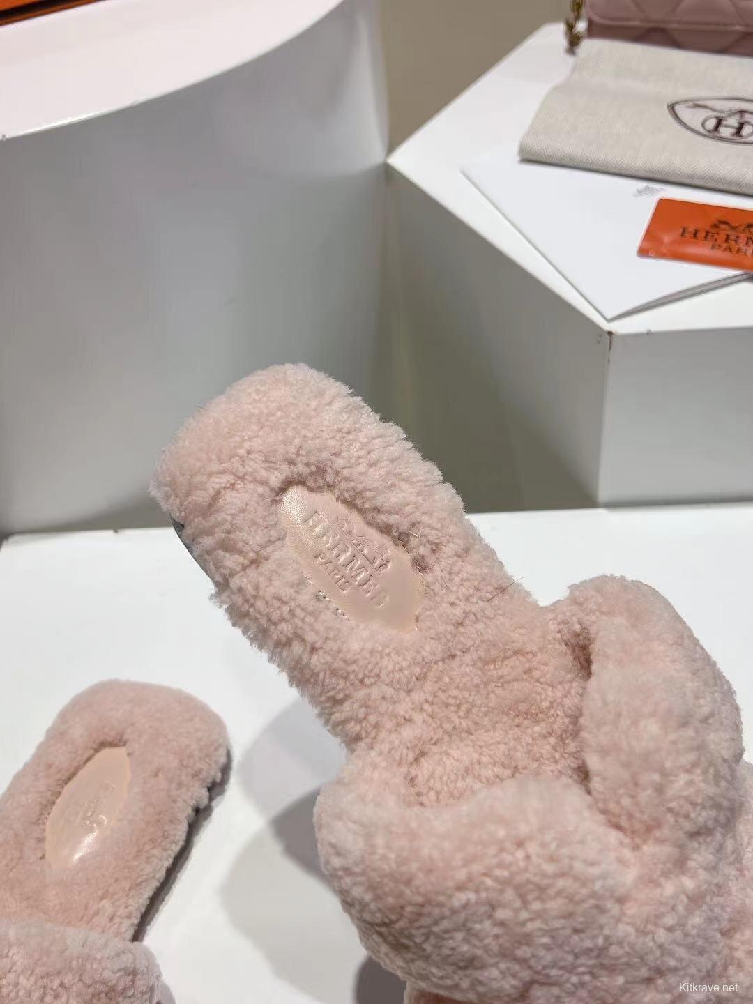 Hermès Teddy Wool Flat Slippers for Autumn/Winter - LY00240