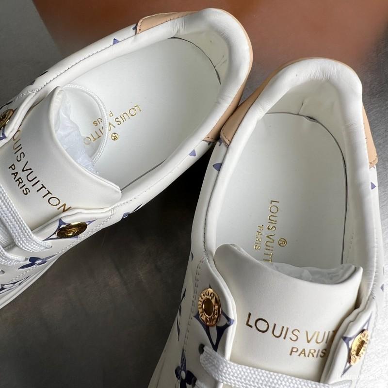 Louis Vuitton Time Out Cherry Blossom Collection Leather Round Toe Flat Low Top Sneakers Women's - YC