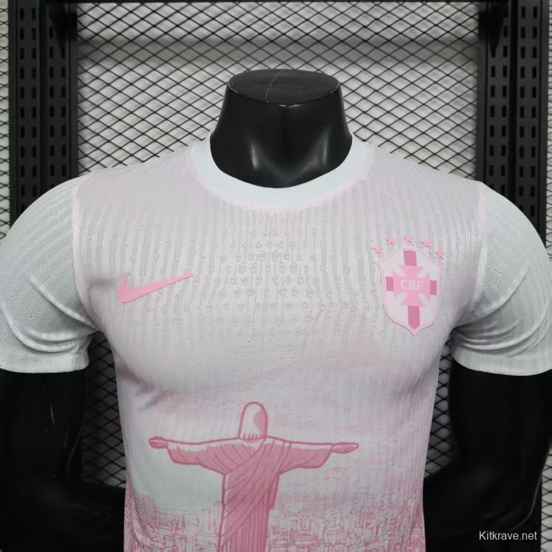 Player Version 2026 Brazil Special Edition White with Christ the Redeemer Pink Pattern Jersey