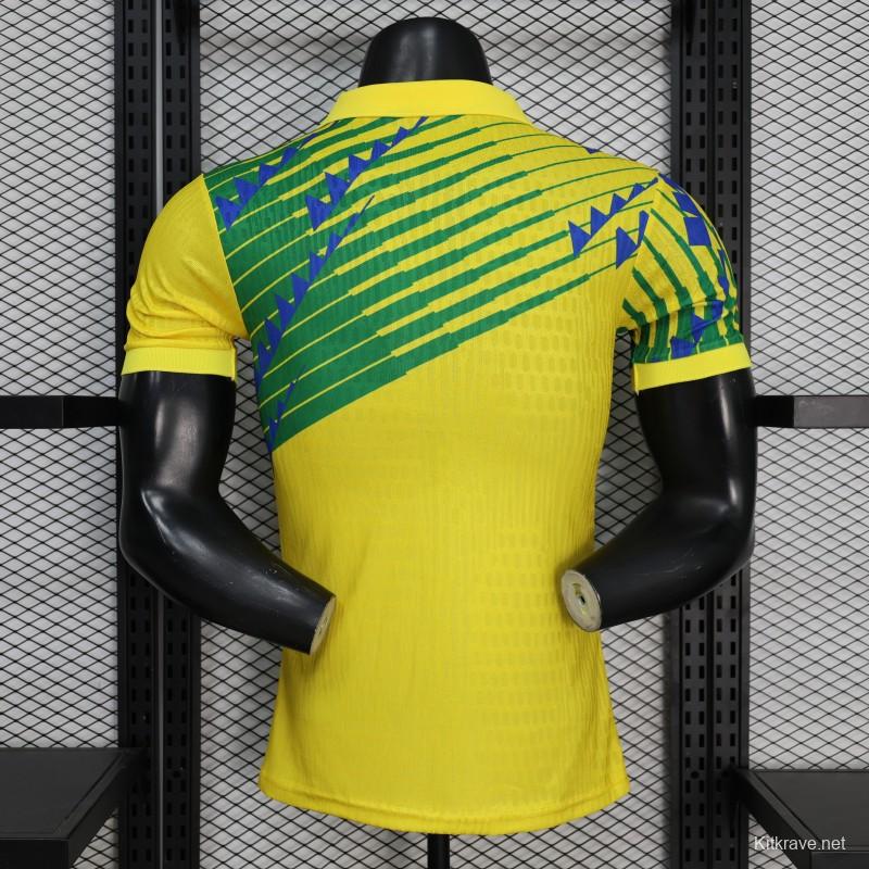 2026 Player Version Brazil Yellow with Green and Blue Geometric Patterns Jersey