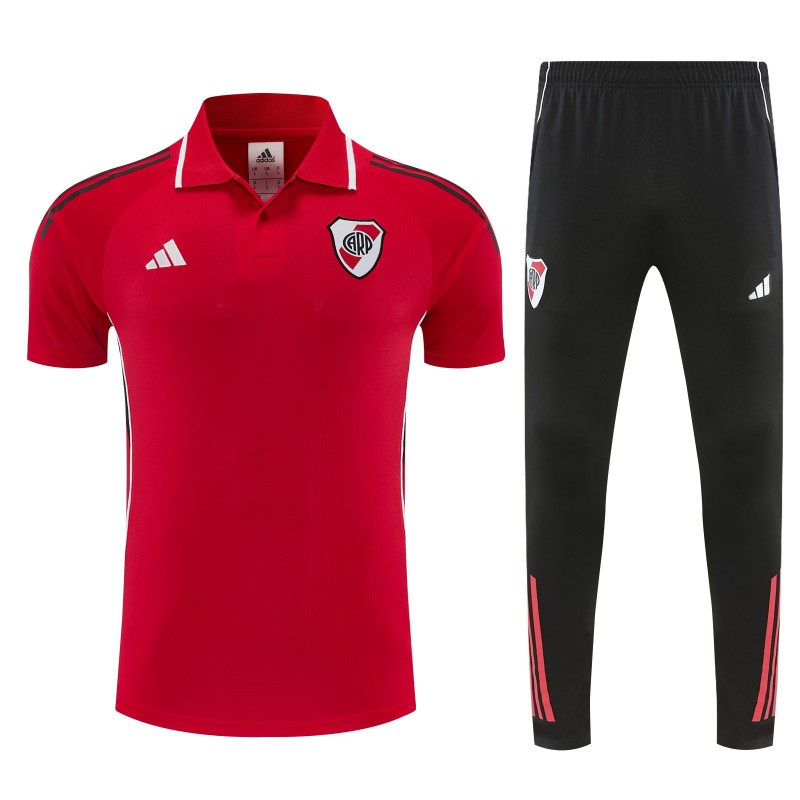 26/27 River Plate Red Polo Training Shirt + Long Pants Tracksuit