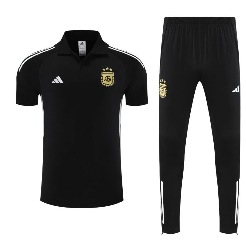 26/27  Argentina Black Polo Training Shirt + Long Pants Tracksuit