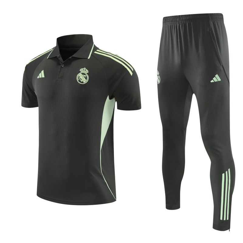 26/27 Real Madrid Black  Polo Training Shirt + Long Pants Tracksuit
