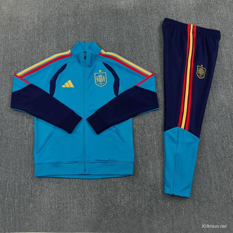 26/27 Spain Light Blue Full Zipper Jacket Tracksuit + Long Pants